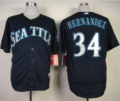 Mariners #34 Felix Hernandez Navy Blue Cool Base Stitched MLB Jersey
