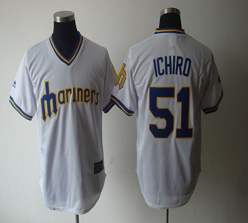 Mariners #51 Ichiro Suzuki White Cooperstown Throwback Stitched MLB Jersey