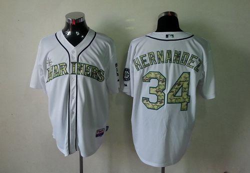 Mariners #34 Felix Hernandez White USMC Cool Base Stitched MLB Jersey