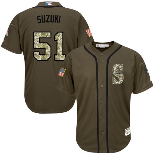 Mariners #51 Ichiro Suzuki Green Salute to Service Stitched MLB Jersey