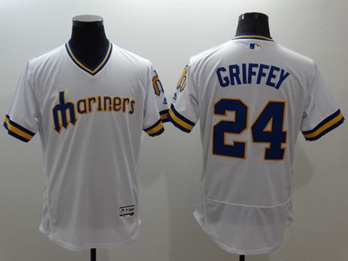 Mariners #24 Ken Griffey White Flexbase Authentic Collection Cooperstown Stitched MLB Jersey
