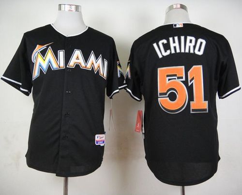 marlins #51 Ichiro Suzuki Black Cool Base Stitched MLB Jersey