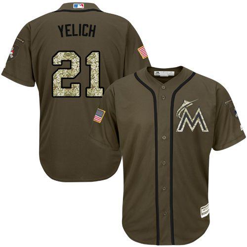 marlins #21 Christian Yelich Green Salute to Service Stitched MLB Jersey