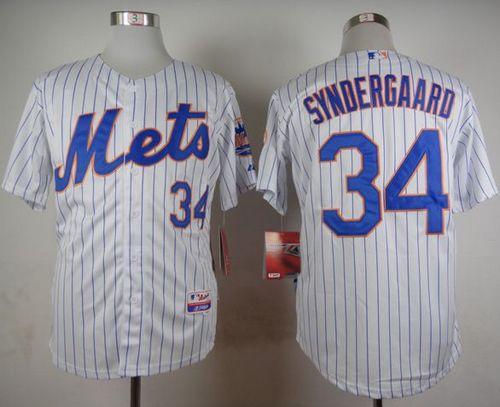 Mets #34 Noah Syndergaard White(Blue Strip) Home Cool Base Stitched MLB Jersey