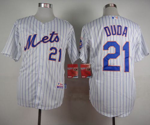 Mets #21 Lucas Duda White(Blue Strip) Home Cool Base Stitched MLB Jersey