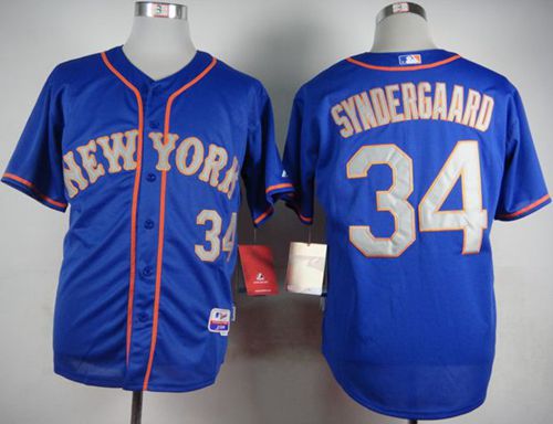 Mets #34 Noah Syndergaard Blue(Grey NO.) Alternate Road Cool Base Stitched MLB Jersey