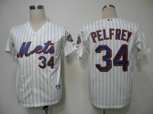 Mets #34 Mike Pelfrey Cream Blue Strip Alternate Cool Base Stitched MLB Jersey