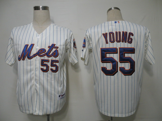 Mets #55 Chris Young Cream Blue Strip Alternate Cool Base Stitched MLB Jersey