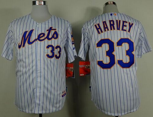 Mets #33 Matt Harvey White(Blue Strip) Home Cool Base Stitched MLB Jersey