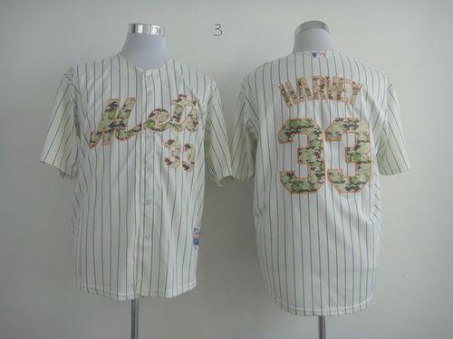 Mets #33 Matt Harvey Cream(Blue Strip) USMC Cool Base Stitched MLB Jersey