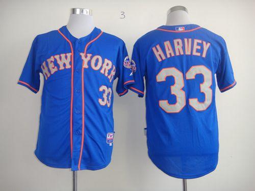 Mets #33 Matt Harvey Blue(Grey NO.) Alternate Road Cool Base Stitched MLB Jersey