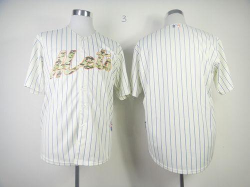 Mets Blank Cream(Blue Strip) USMC Cool Base Stitched MLB Jersey