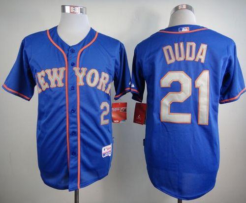 Mets #21 Lucas Duda Blue(Grey NO.) Alternate Road Cool Base Stitched MLB Jersey