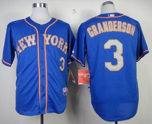 Mets #3 Curtis Granderson Blue(Grey NO.) Alternate Road Cool Base Stitched MLB Jersey