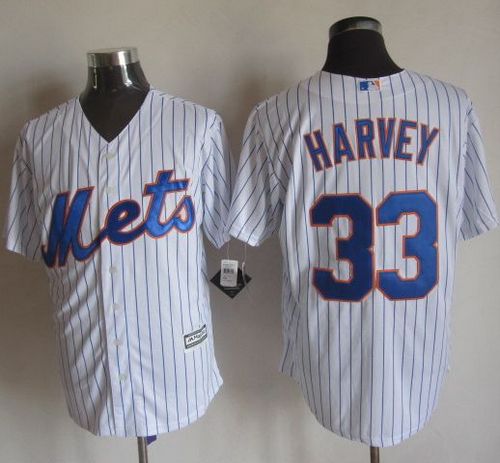 Mets #33 Matt Harvey White(Blue Strip) New Cool Base Stitched MLB Jersey