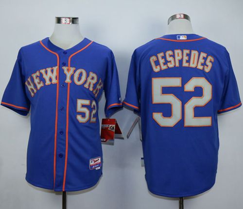 Mets #52 Yoenis Cespedes Blue(Grey NO.) Alternate Road Cool Base Stitched MLB Jersey