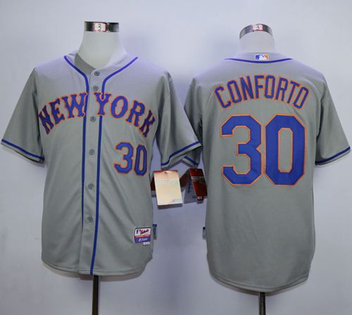 Mets #30 Michael Conforto Grey Road Cool Base Stitched MLB Jersey