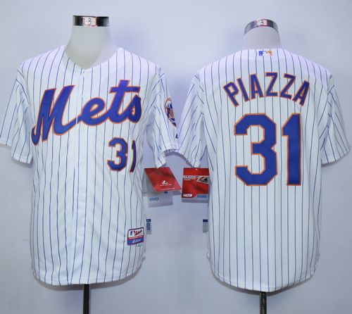 Mets #31 Mike Piazza White(Blue Strip) Home Cool Base Stitched MLB Jersey