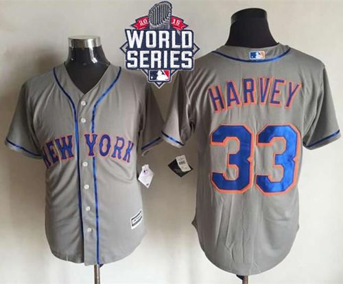 Mets #33 Matt Harvey New Grey Cool Base W/2015 World Series Patch Stitched MLB Jersey