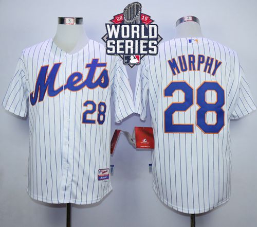 Mets #28 Daniel Murphy White(Blue Strip) Cool Base W/2015 World Series Patch Stitched MLB Jersey