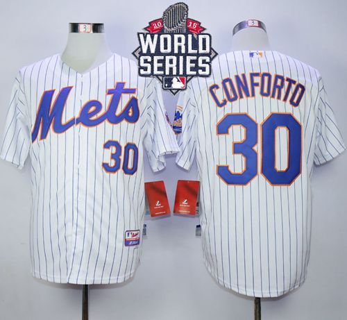 Mets #30 Michael Conforto White(Blue Strip) Cool Base W/2015 World Series Patch Stitched MLB Jersey
