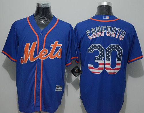 Mets #30 Michael Conforto Blue USA Flag Fashion Stitched MLB Jersey