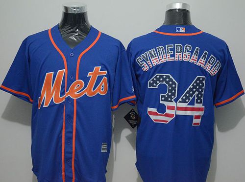 Mets #34 Noah Syndergaard Blue USA Flag Fashion Stitched MLB Jersey
