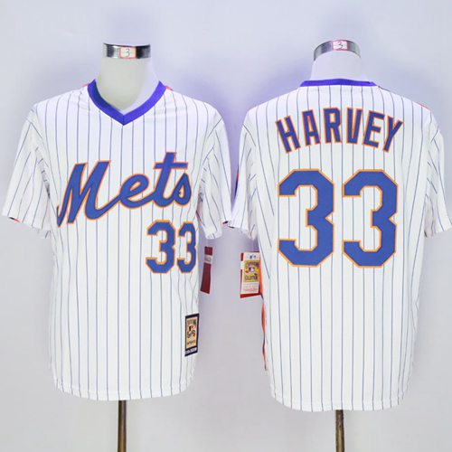 Mets #33 Matt Harvey White(Blue Strip) Cooperstown Stitched MLB Jersey