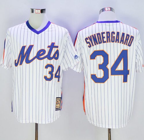 Mets #34 Noah Syndergaard White(Blue Strip) Cooperstown Stitched MLB Jersey