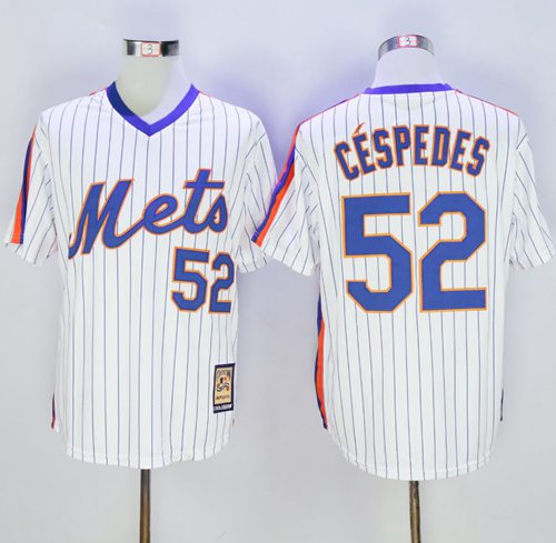 Mets #52 Yoenis Cespedes White(Blue Strip) Cooperstown Stitched MLB Jersey