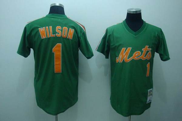 Mitchell and Ness Mets #1 Mookie Wilson Stitched Green Throwback MLB Jersey