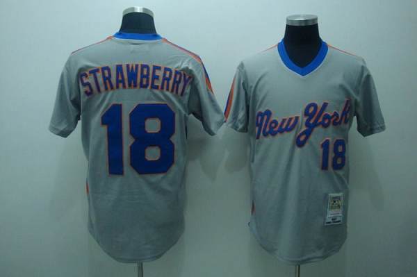 Mitchell and Ness Mets #18 Darryl Strawberry Stitched Grey Throwback MLB Jersey