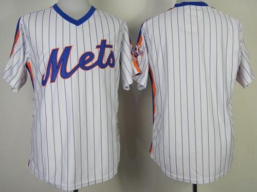 Mitchell And Ness Mets Blank White(Blue Strip) Throwback Stitched MLB Jersey