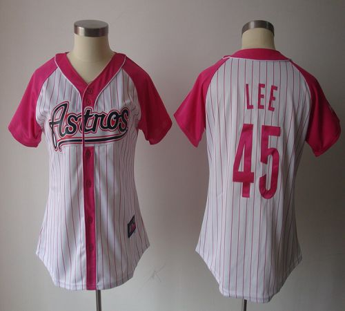 Astros #45 Carlos Lee White/Pink Women's Splash Fashion Stitched MLB Jersey