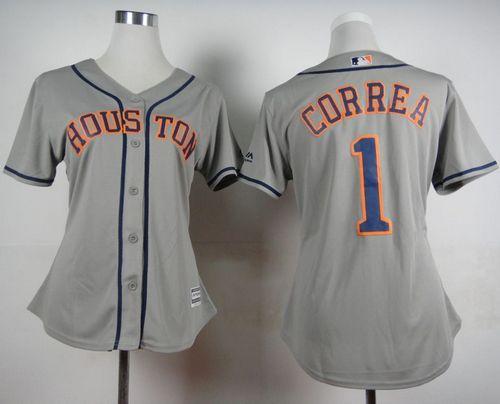 Astros #1 Carlos Correa Grey Road Women's Stitched MLB Jersey