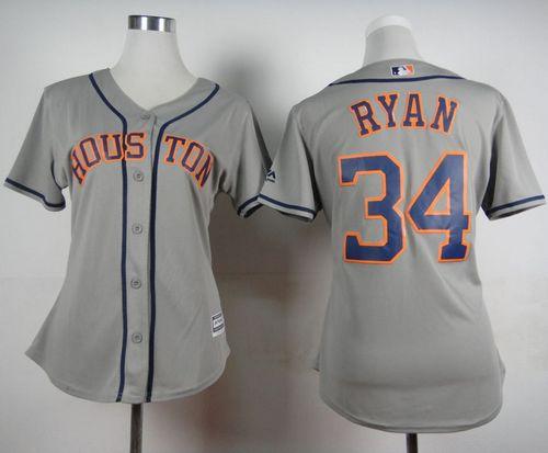 Astros #34 Nolan Ryan Grey Road Women's Stitched MLB Jersey