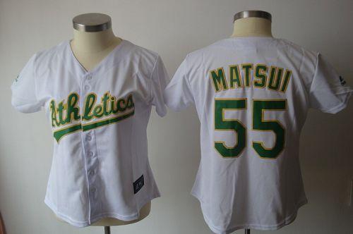 Athletics #55 Hideki Matsui White Women's Fashion Stitched MLB Jersey