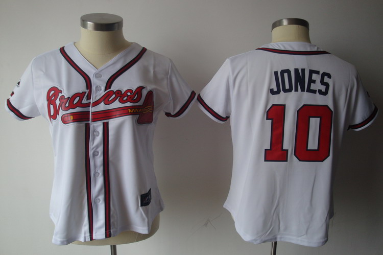 Braves #10 Chipper Jones White Women's Fashion Stitched MLB Jersey