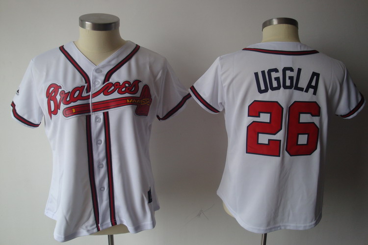 Braves #26 Dan Uggla White Women's Fashion Stitched MLB Jersey
