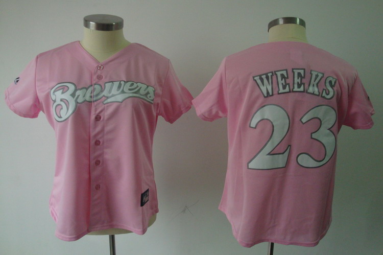 Brewers #23 Rickie Weeks Pink Women's Fashion Stitched MLB Jersey