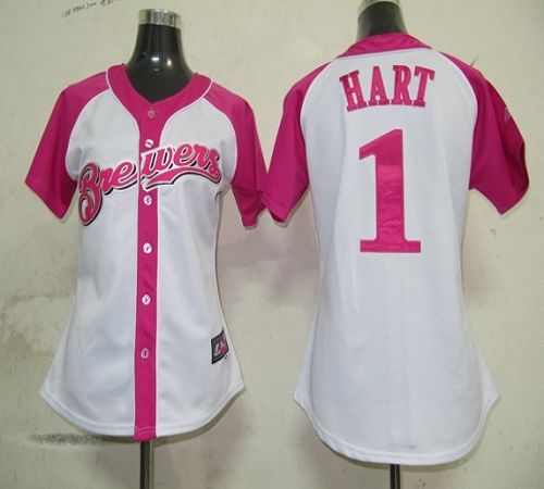 Brewers #1 Corey Hart White/Pink Women's Splash Fashion Stitched MLB Jersey