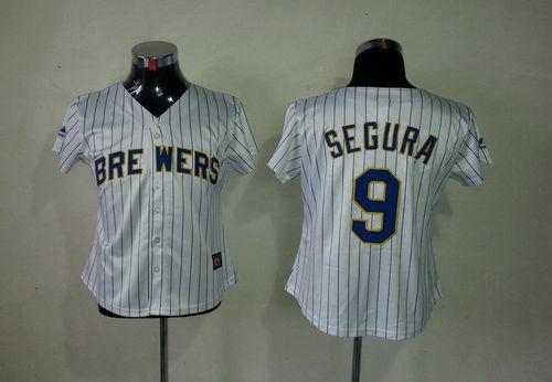 Brewers #9 Jean Segura White(Blue Strip) Women's Fashion Stitched MLB Jersey