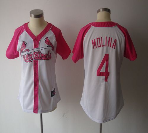 Cardinals #4 Yadier Molina White/Pink Women's Splash Fashion Stitched MLB Jersey