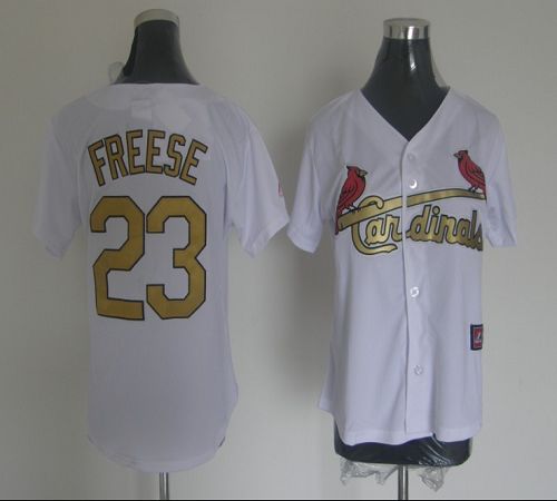 Cardinals #23 David Freese White(Gold No.) Women's Fashion Stitched MLB Jersey