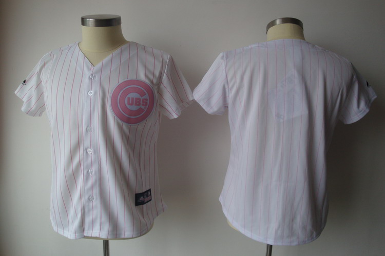 Cubs Blank White With Pink Strip Women's Fashion Stitched MLB Jersey
