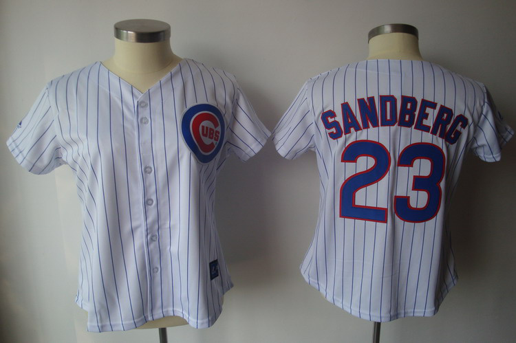 Cubs #23 Ryne Sandberg White Blue Strip Women's Fashion Stitched MLB Jersey
