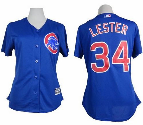 Cubs #34 Jon Lester Blue Alternate Women's Stitched MLB Jersey