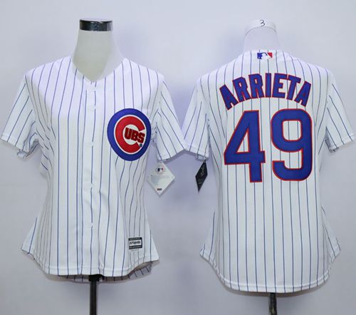 Cubs #49 Jake Arrieta White(Blue Strip) Home Women's Stitched MLB Jersey