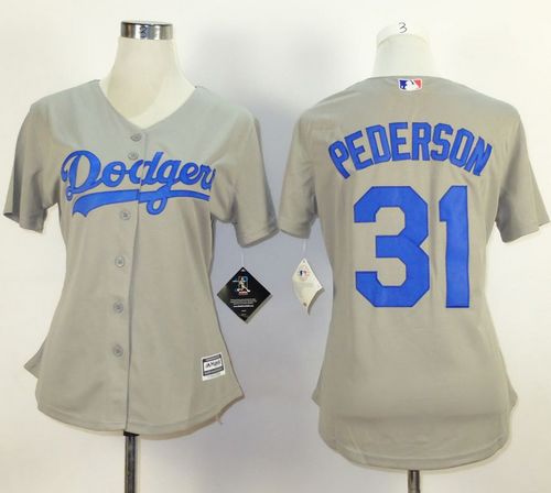 Dodgers #31 Joc Pederson Grey Alternate Road Women's Stitched MLB Jersey