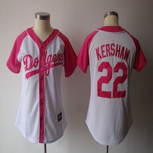 Dodgers #22 Clayton Kershaw White/Pink Women's Splash Fashion Stitched MLB Jersey